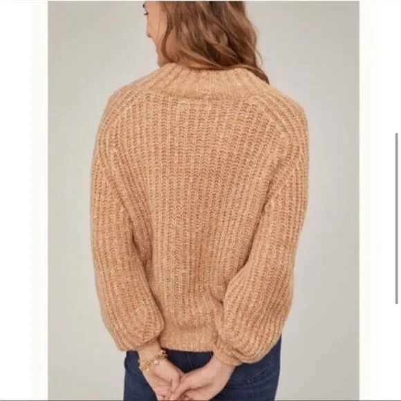 Anthropologie Honore Ribbed V Neck Chunky Knit Wool Sweater in Honey Sz XSP - Picture 3 of 16